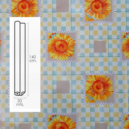 ***MEGA STOCK*** Rotolo da 20 metri (H140cm) di Tovaglia PVC telata cerata Per Casa, Sagre, Pizzerie QUADRI E GIRASOLI ARANCIO