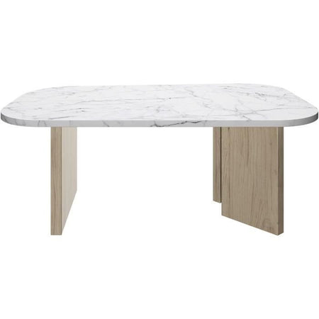 Tavolino ovale - QUARTZ - Effetto marmo bianco - Gambe spesse in rovere - 105 x 58 x 39 cm - DIAGONE