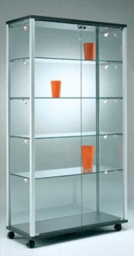 Vetrina espositiva con telaio in alluminio anodizzato e top in laminato cm. 79x53x183,5h