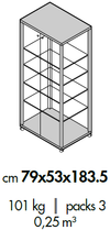 Vetrina espositiva con telaio in alluminio anodizzato e top in laminato cm. 79x53x183,5h