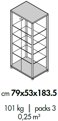 Vetrina espositiva con telaio in alluminio anodizzato e top in laminato cm. 79x53x183,5h