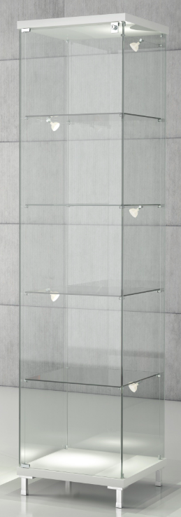 Vetrina da esposizione con faretti a led e piedi fissi di cm. 45x45x190h
