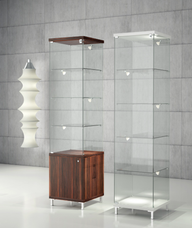 Vetrina da esposizione con faretti a led e piedi fissi di cm. 45x45x190h