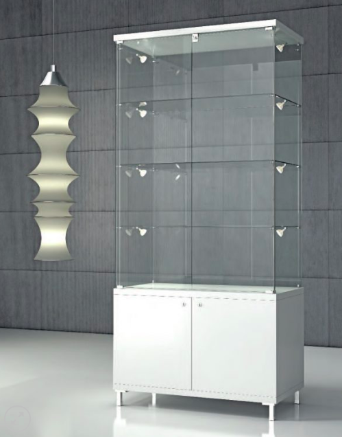 Vetrina colore bianco lucido con mobile basso chiuso con ante doccia cm. 85x45x190h