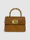 DOPPIASE Borsa in Vera Pelle Cocco Stampato con Manico in Bamboo 22x15x7cm