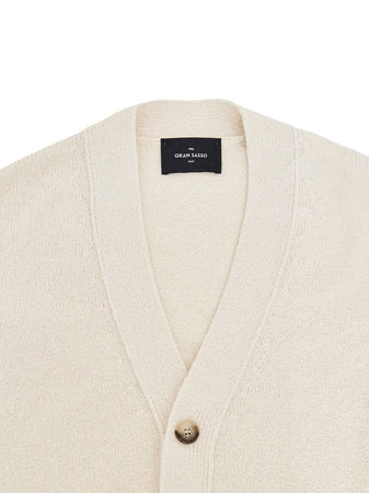 Gran Sasso Maglione Cardigan in Cotone Bianco Panna da uomo