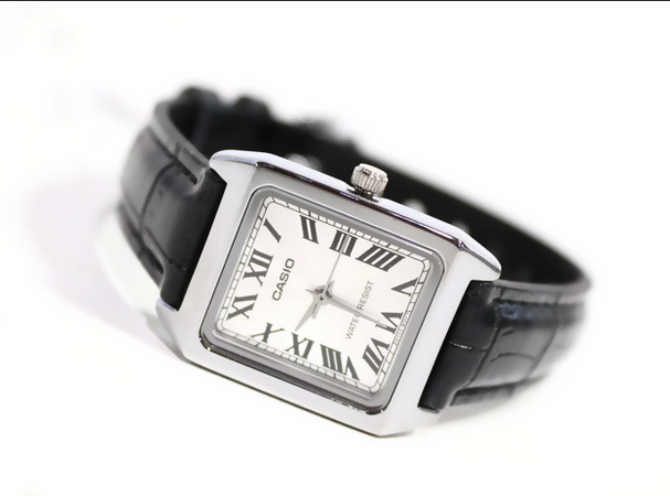 Orologio Casio per donna cinturino in pelle, movimento al quarzo impermeabile 5 atm, LTP-V007L-7B1 sfondo argento