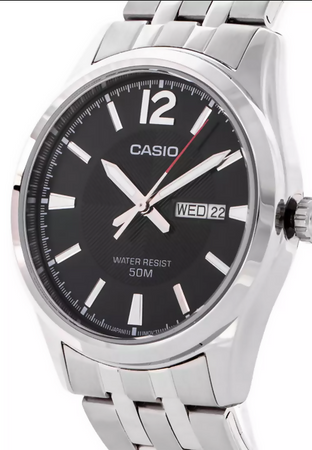 Orologio Casio per uomo, MTP-1335D-1A, movimento al quarzo quadrante nero con datario e giorno della settimana