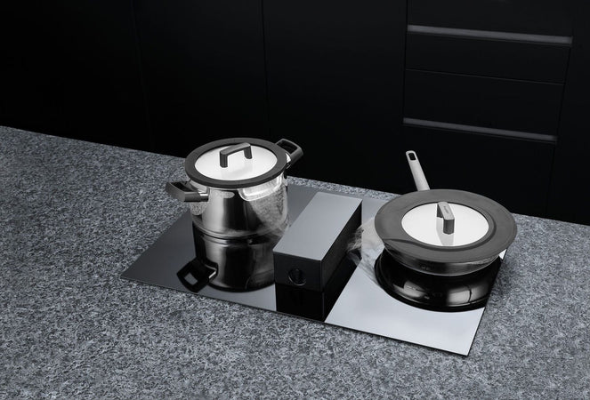 Set pentole Berghoff Uqonic Downdraft 7 pezzi con coperchi rotanti, acciaio inox, antiaderente CeraGreen, adatto a tutti i piani inclusi downdraft