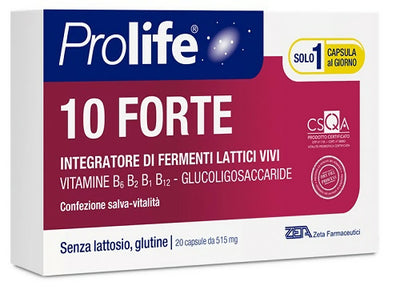 Prolife 10 forte - integratore di probiotici, prebiotici e vitamine - senza lattosio e glutine - 20 capsule
