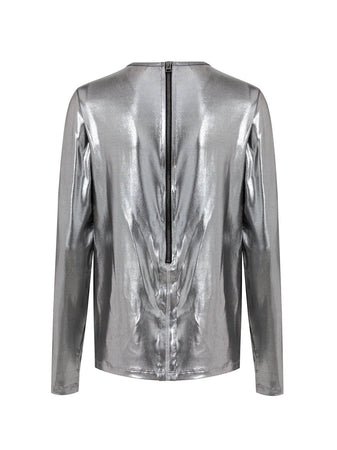 Tom Ford Maglietta in tessuto metallizzato argento da donna