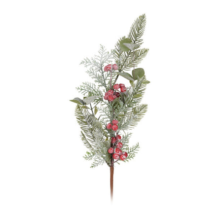 Ramo decorativo natalizio pino con bacche rosse decorazione ambienti h 60 cm