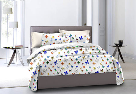 Set Copripiumino federe bifaccia Doubleface parure Copripiumino Stampa Digitale Cotone Made in Italy LIBERTA'/BIANCO