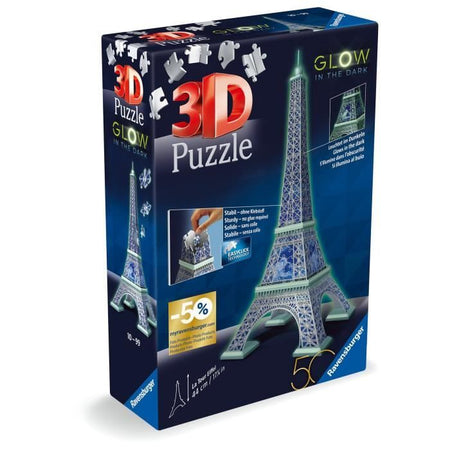 Ravensburger-Puzzle 3D Torre Eiffel fosforescente 50 anni-Da 10 anni-216p numerato da montare senza colla-Accessori inclusi-11591
