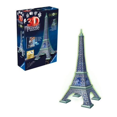 Ravensburger-Puzzle 3D Torre Eiffel fosforescente 50 anni-Da 10 anni-216p numerato da montare senza colla-Accessori inclusi-11591