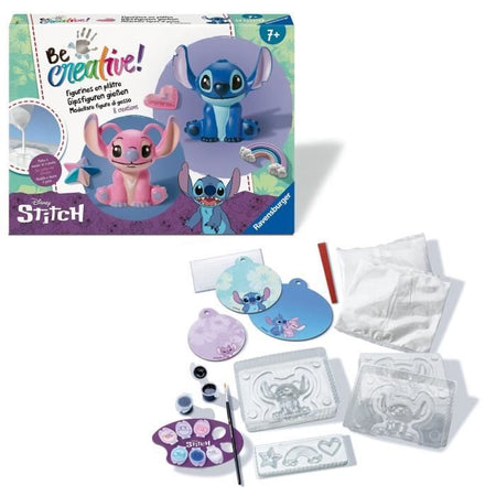 Be Creative Stitch Figurines, 5 oggetti da realizzare in gesso, Attività rilassante e creativa, 7 anni, 23877, Ravensburger