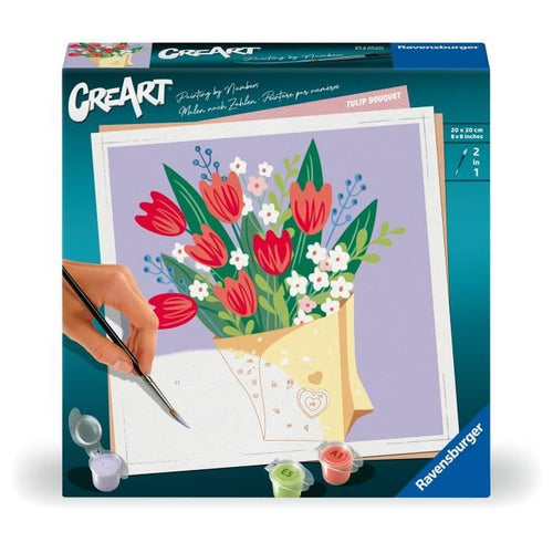 Ramo de tulipanes CreArt 20x20 cm, Ocio creativo, Adulto, Pintar por números, 25518, Ravensburger