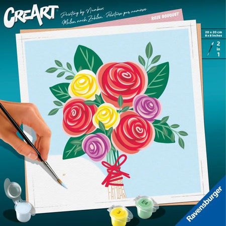 CreArt 20x20 cm Bouquet di rose, Tempo libero creativo, Adulto, Dipingi con i numeri, 25520, Ravensburger