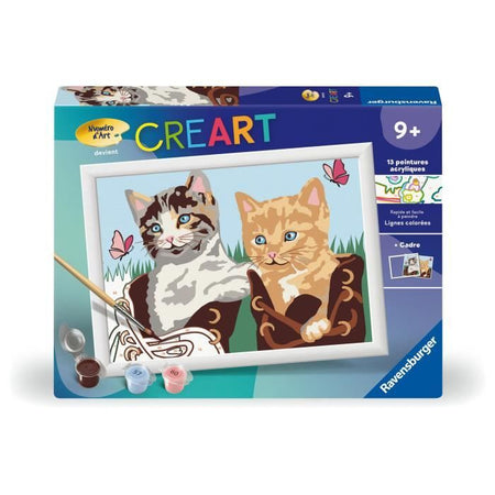 CreArt Kids 18x24cm, Dipingi con i numeri, Gattini e scarpe, Kit di pittura con i numeri, Età 7+, 25528, Ravensburger