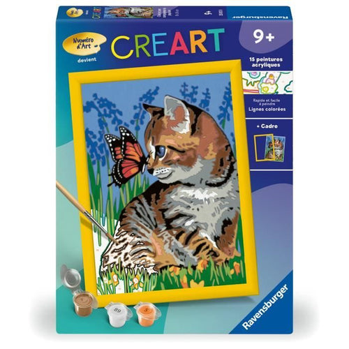 CreArt Kids 18x24cm Gato y su compaera la mariposa, Kit de pintura por números, Art Number, Edades 9, 25813, Ravensburger