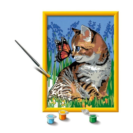 CreArt Kids 18x24cm Gatto e la sua compagna la farfalla, Kit di pittura con i numeri, Art Number, Età 9, 25813, Ravensburger