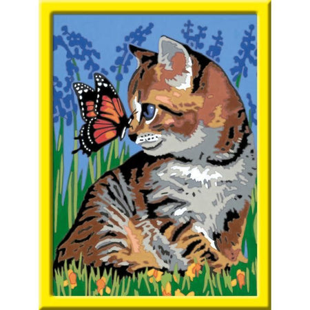 CreArt Kids 18x24cm Gatto e la sua compagna la farfalla, Kit di pittura con i numeri, Art Number, Età 9, 25813, Ravensburger
