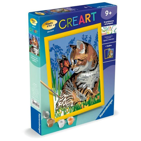 CreArt Kids 18x24cm Gatto e la sua compagna la farfalla, Kit di pittura con i numeri, Art Number, Età 9, 25813, Ravensburger
