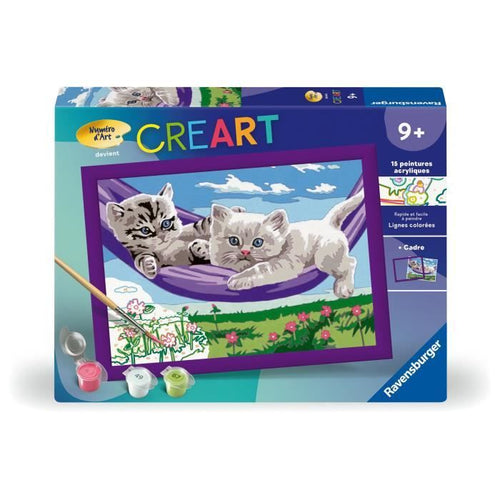 CreArt Kids - Kit de pintura por números Gatitos en la hamaca (18 x 24 cm), 9 aos en adelante, 25828, Ravensburger