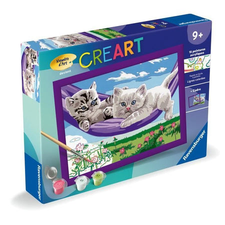 CreArt Kids 18x24cm Gattini nell'amaca, Kit di pittura con i numeri, età 9+, 25828, Ravensburger