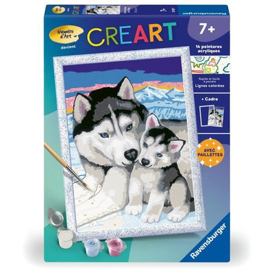 CreArt Kids 18x24cm Dolci baci di Husky, Kit di pittura con i numeri, Numero d'arte, Età 7+, 25829, Ravensburger
