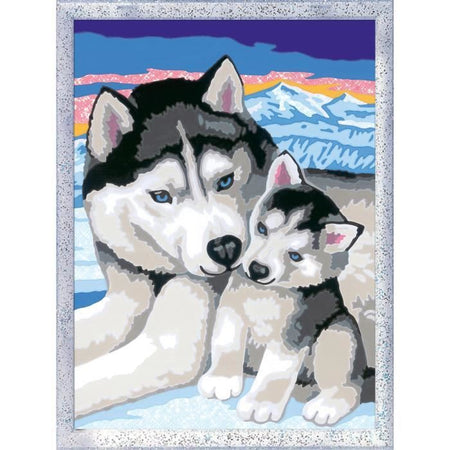 CreArt Kids 18x24cm Dolci baci di Husky, Kit di pittura con i numeri, Numero d'arte, Età 7+, 25829, Ravensburger