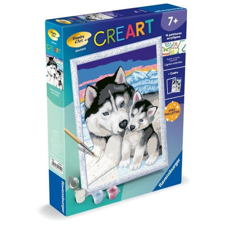 CreArt Kids 18x24cm Dolci baci di Husky, Kit di pittura con i numeri, Numero d'arte, Età 7+, 25829, Ravensburger