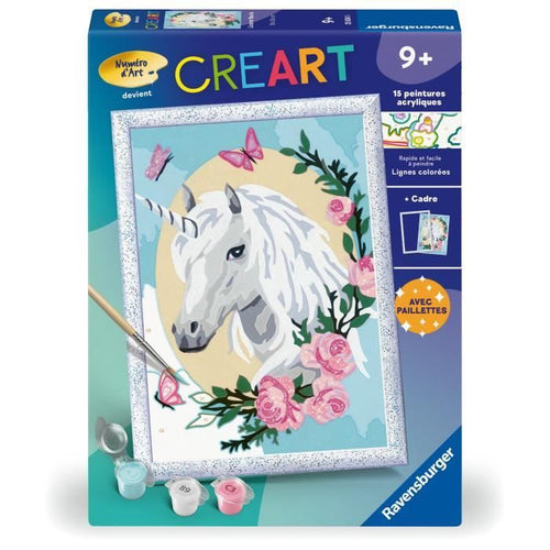 Kit de pintura por números CreArt Kids Unicornio florido (18 x 24 cm), a partir de 9 aos, 25834, Ravensburger