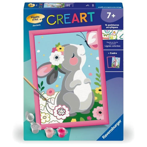 CreArt Kids - Kit de pintura por números Conejo y mariposa (18 x 24 cm), 25836, Ravensburger