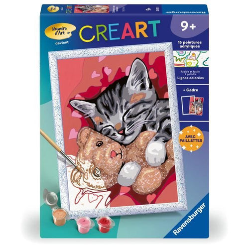 Kit de pintura por números CreArt Kids Gatito y osito de peluche (18 x 24 cm), a partir de 9 aos, 25838, Ravensburger