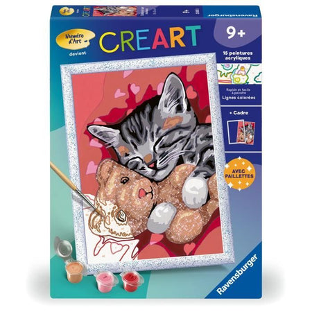 CreArt Kids 18x24cm Gattino e Orsetto, Kit da dipingere con i numeri, Età 9+, 25838, Ravensburger