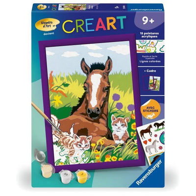 CreArt Kids 18x24cm Cavallo e Gattini, Kit Dipingi con i Numeri, Numero d'Arte, Età 7+, 25840, Ravensburger