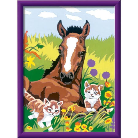 CreArt Kids 18x24cm Cavallo e Gattini, Kit Dipingi con i Numeri, Numero d'Arte, Età 7+, 25840, Ravensburger