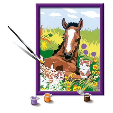 CreArt Kids 18x24cm Cavallo e Gattini, Kit Dipingi con i Numeri, Numero d'Arte, Età 7+, 25840, Ravensburger