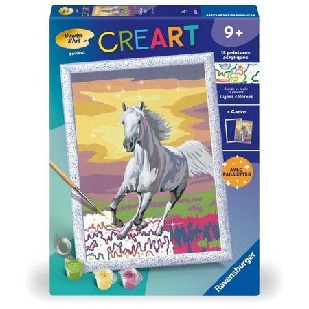 CreArt Kids 18x24 cm Cavallo nel prato, Kit da dipingere con i numeri, Numero d'arte, Dai 7 anni in su, 25845, Ravensburger