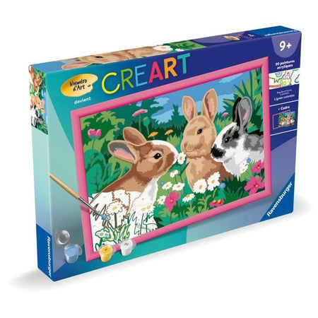 CreArt Kids 31x21cm Conigli nel prato, Kit di pittura con i numeri, età 9+, 25847, Ravensburger
