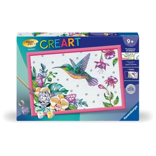 CreArt Kids - Colibrí y flores exóticas (31 x 21 cm), kit de pintura por números, Art Number, a partir de 7 aos, 25851, Ravensburger