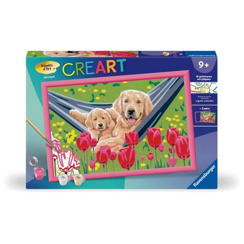 CreArt Kids - Labrador y tulipanes (31 x 21 cm), kit de pintura por números, a partir de 7 aos, 25852, Ravensburger