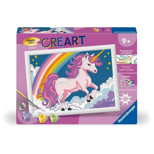 Kit de pintura por números CreArt Kids Unicornio neón de 18 x 24 cm, a partir de 7 aos, 25904, Ravensburger