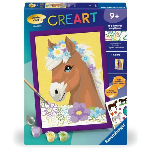 CreArt Kids 18x24cm Flowery Horse, Kit di pittura con i numeri, Numero d'arte, Età 7+, 25906, Ravensburger