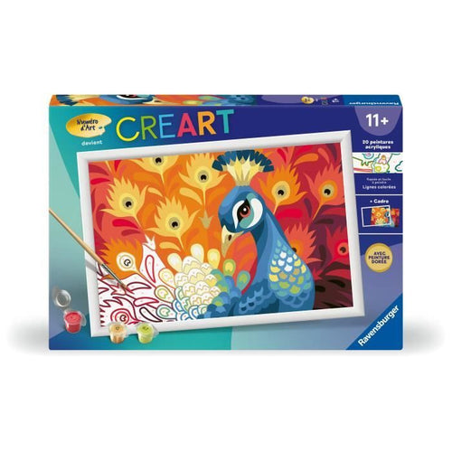 CreArt Kids Pavo Real 31x21cm, Kit de pintura por números, Edades 9+, 25907, Ravensburger