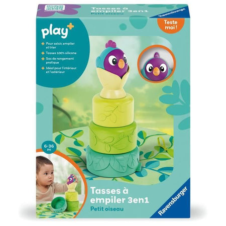 Ravensburger -PLAY + - Bicchieri impilabili uccellini 3 in 1 - A partire da 6 mesi - Versione francese - 34007
