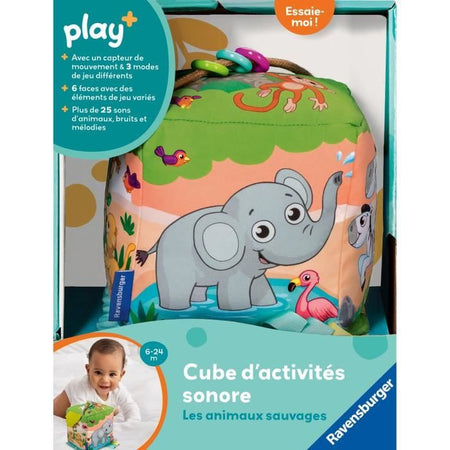 Ravensburger -PLAY + - Il mio cubo di attività sonore degli animali selvatici - A partire da 6 mesi - Versione francese - 34009