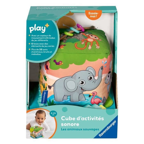 Ravensburger -PLAY + - Il mio cubo di attività sonore degli animali selvatici - A partire da 6 mesi - Versione francese - 34009