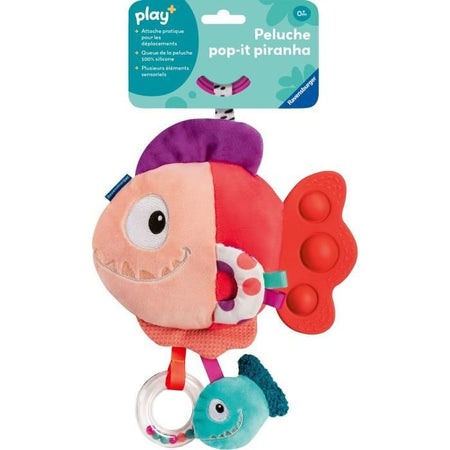 Ravensburger -PLAY + - Peluche piranha pop-it rosso - Dalla nascita - Versione francese - 34015
